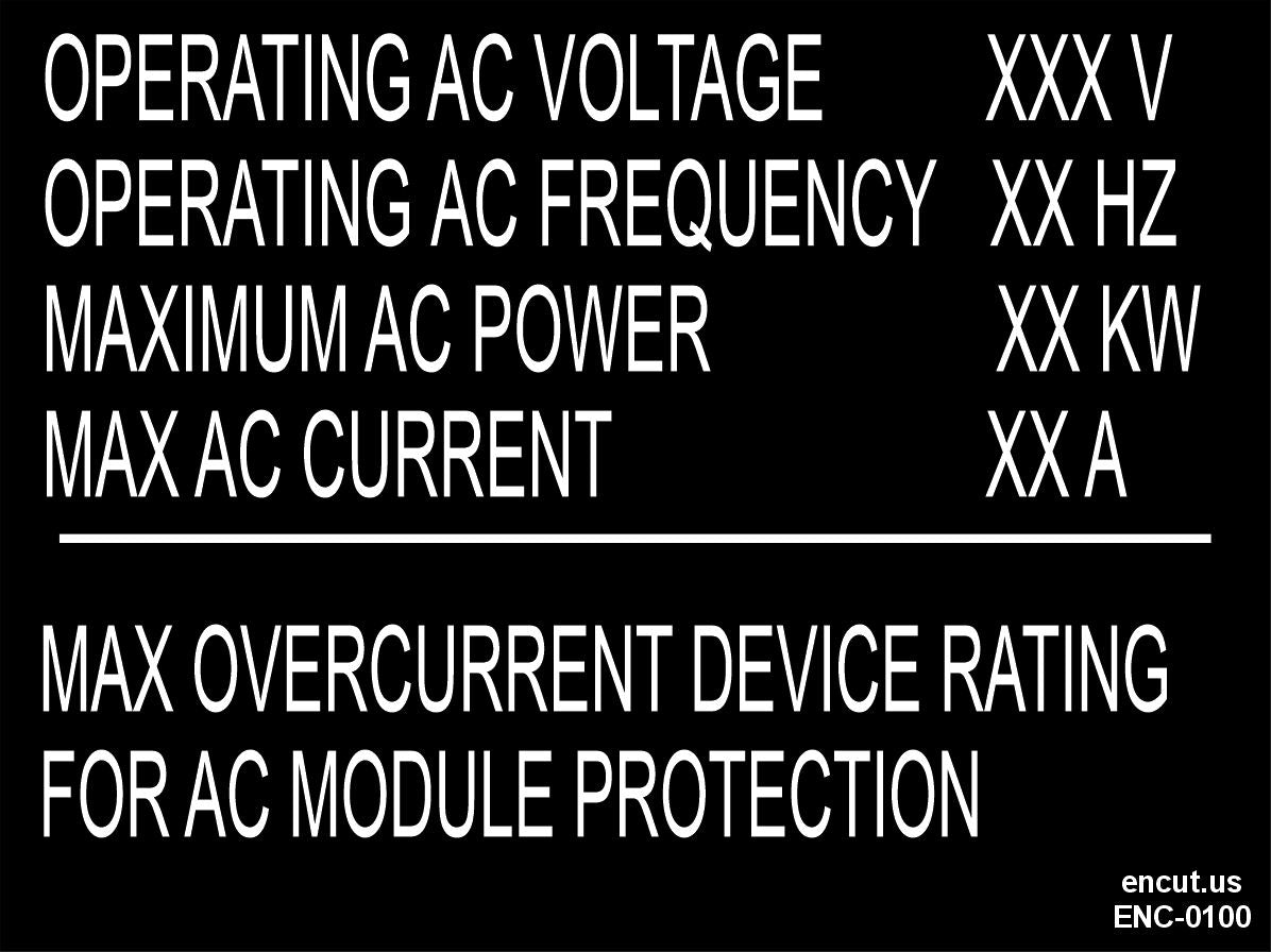 Max Overcurrent Device Rating Placard