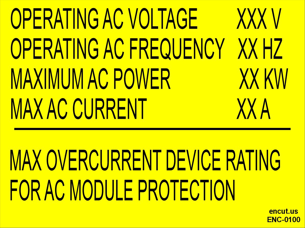 Max Overcurrent Device Rating Placard