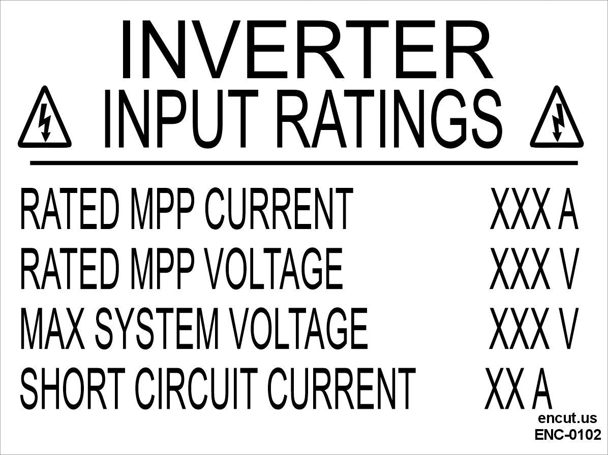 Inverter Input Rating Placard