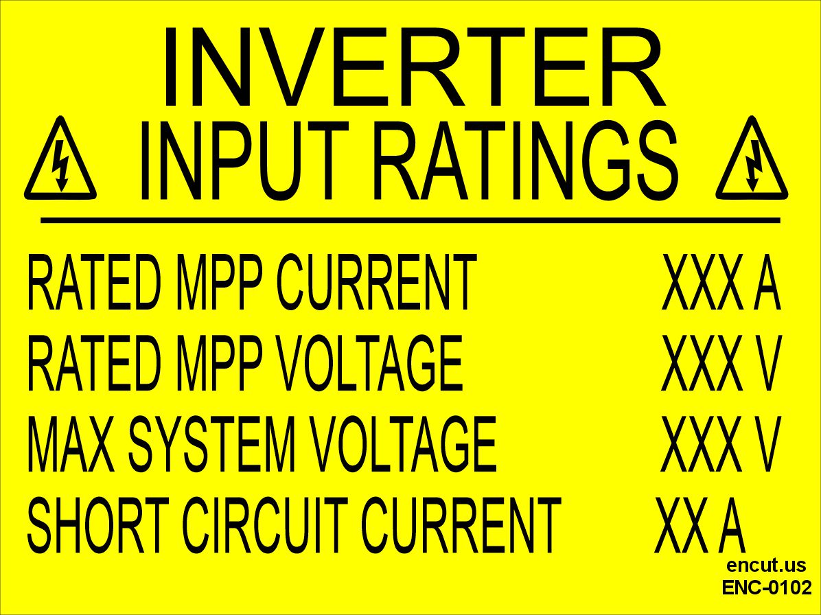 Inverter Input Rating Placard