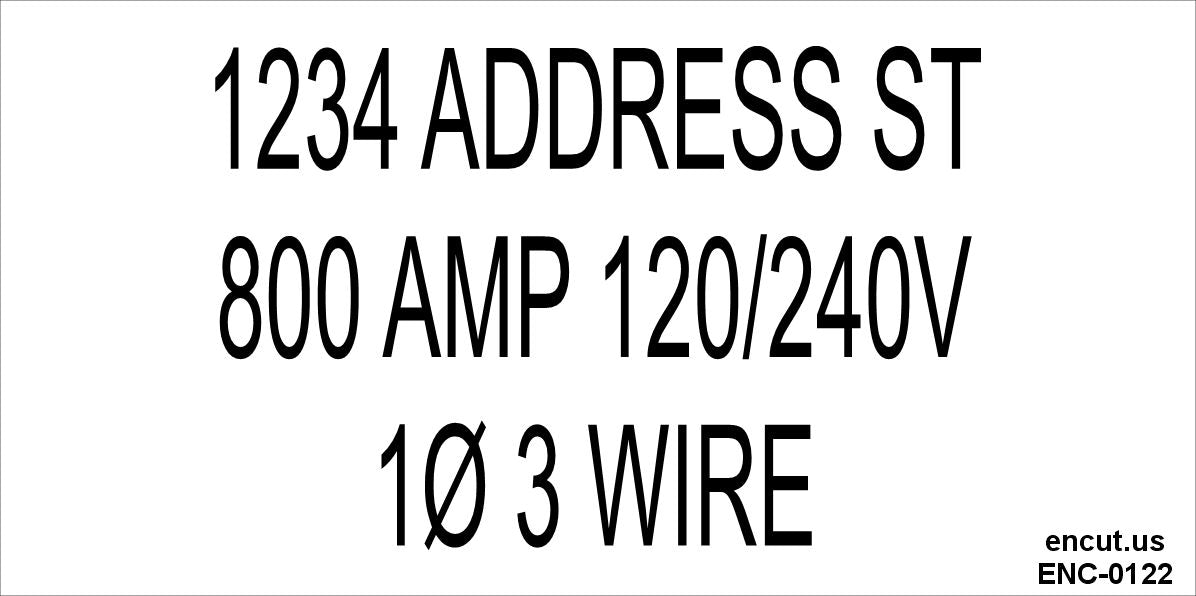 Amperage Phase and Wire Placard