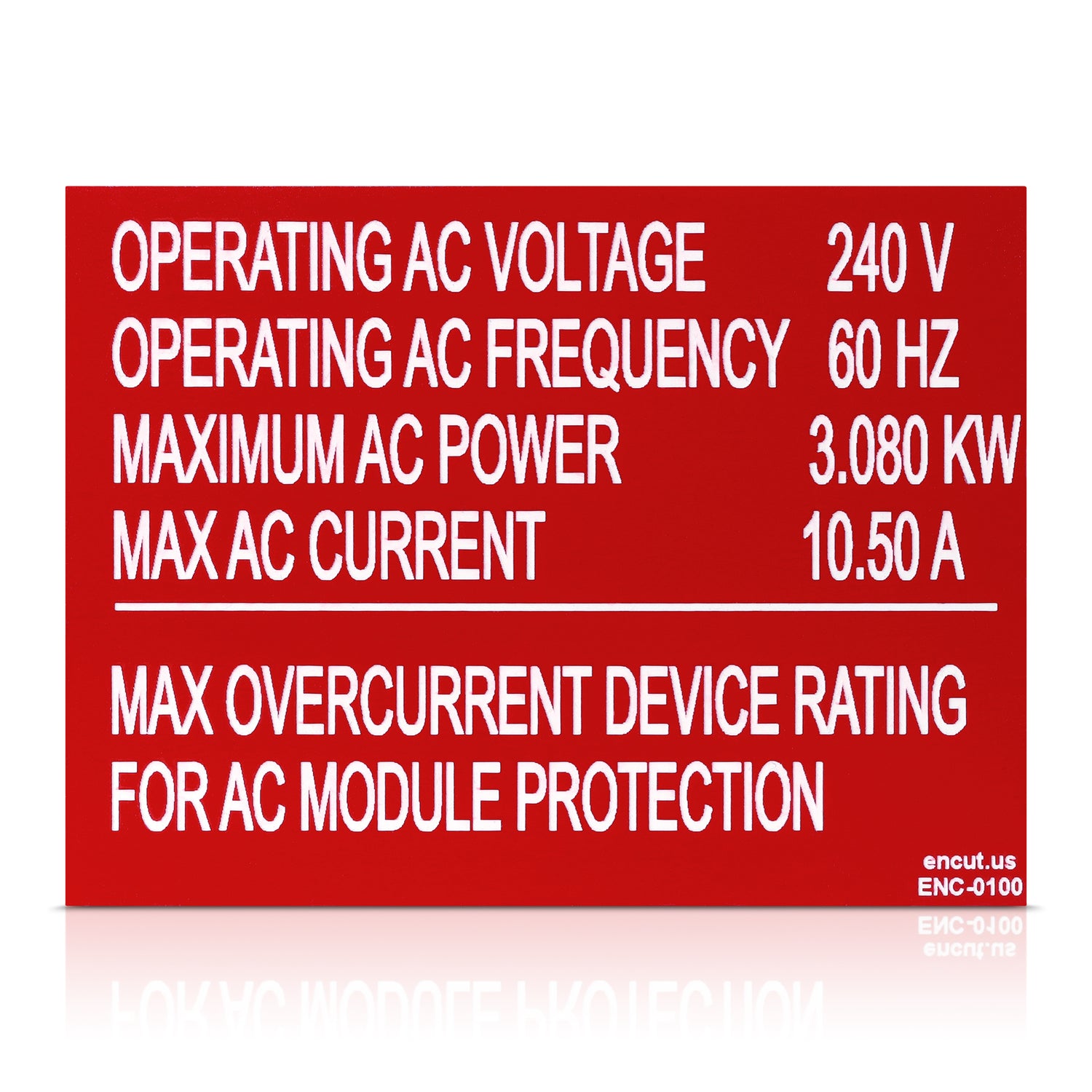 Max Overcurrent Device Rating Placard