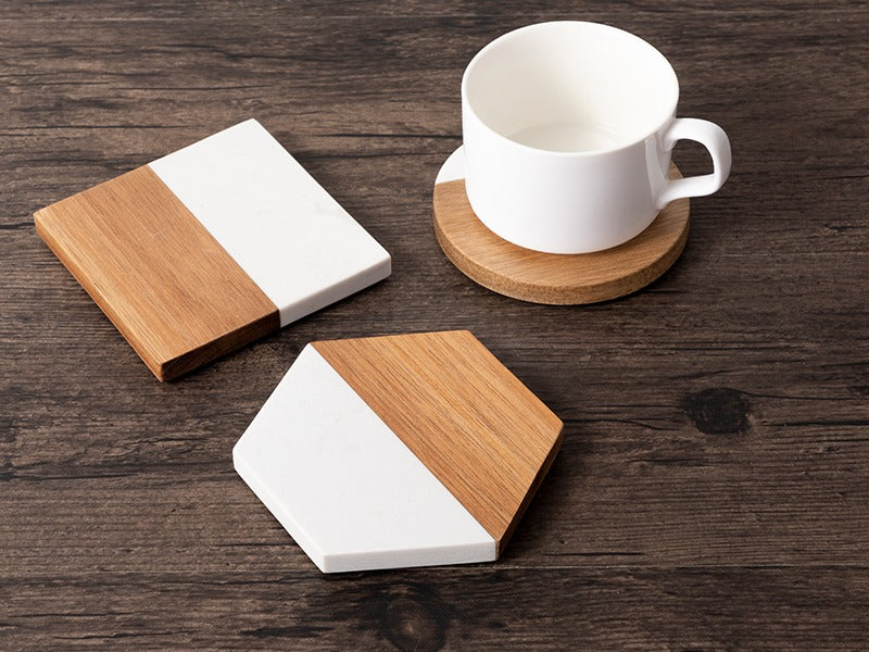 White Marble and Acacia Wood Coasters