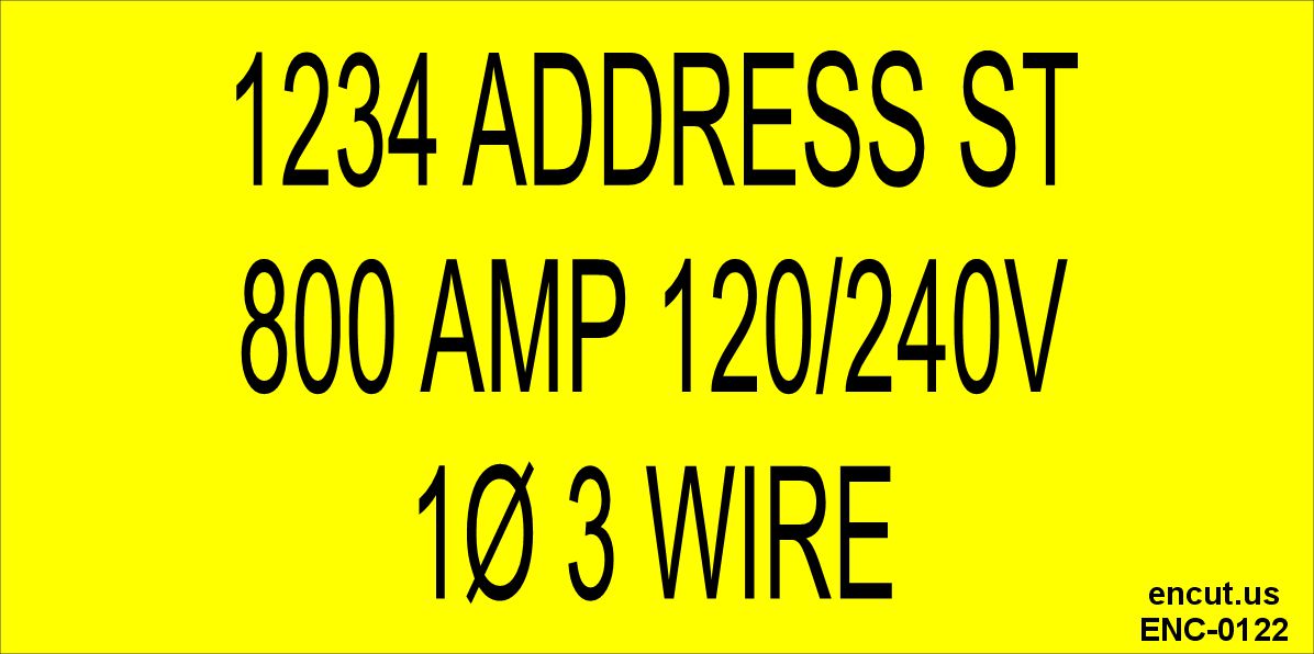 Amperage Phase and Wire Placard